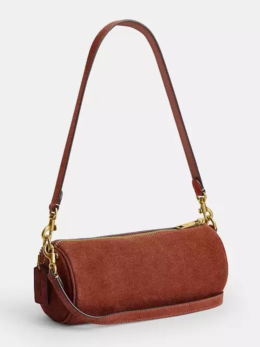 Coach Barrel Bag in Brass/Clay Orange/Brown Suede & Refined Calf Leather NWT - Picture 5 of 15